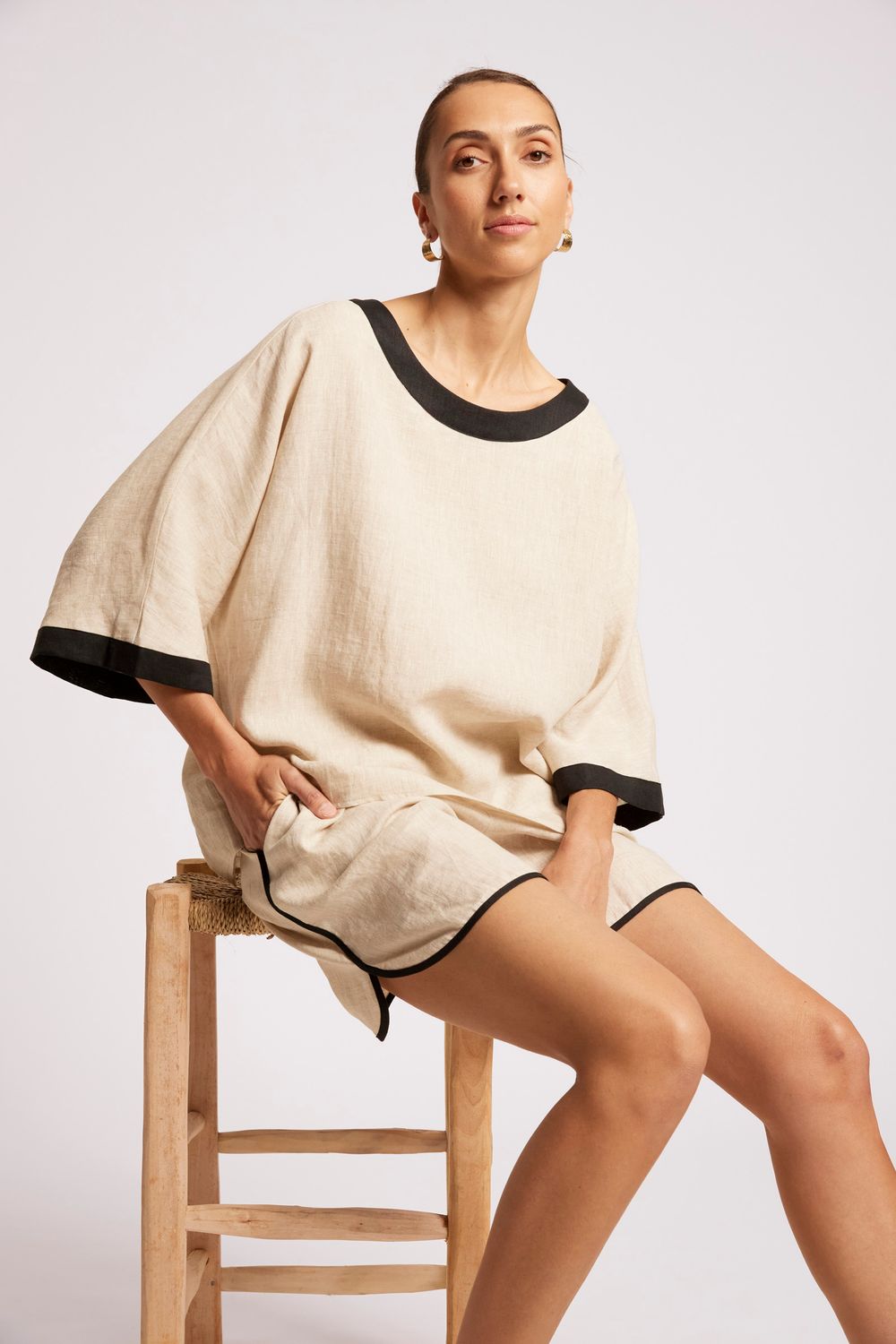 MARIS RELAXED TOP O/S - TUSK/BLK