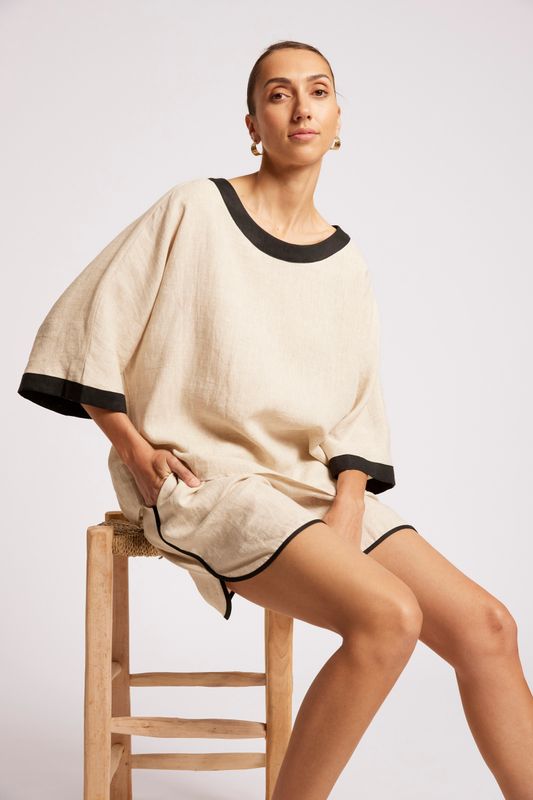 MARIS RELAXED TOP O/S - TUSK/BLK