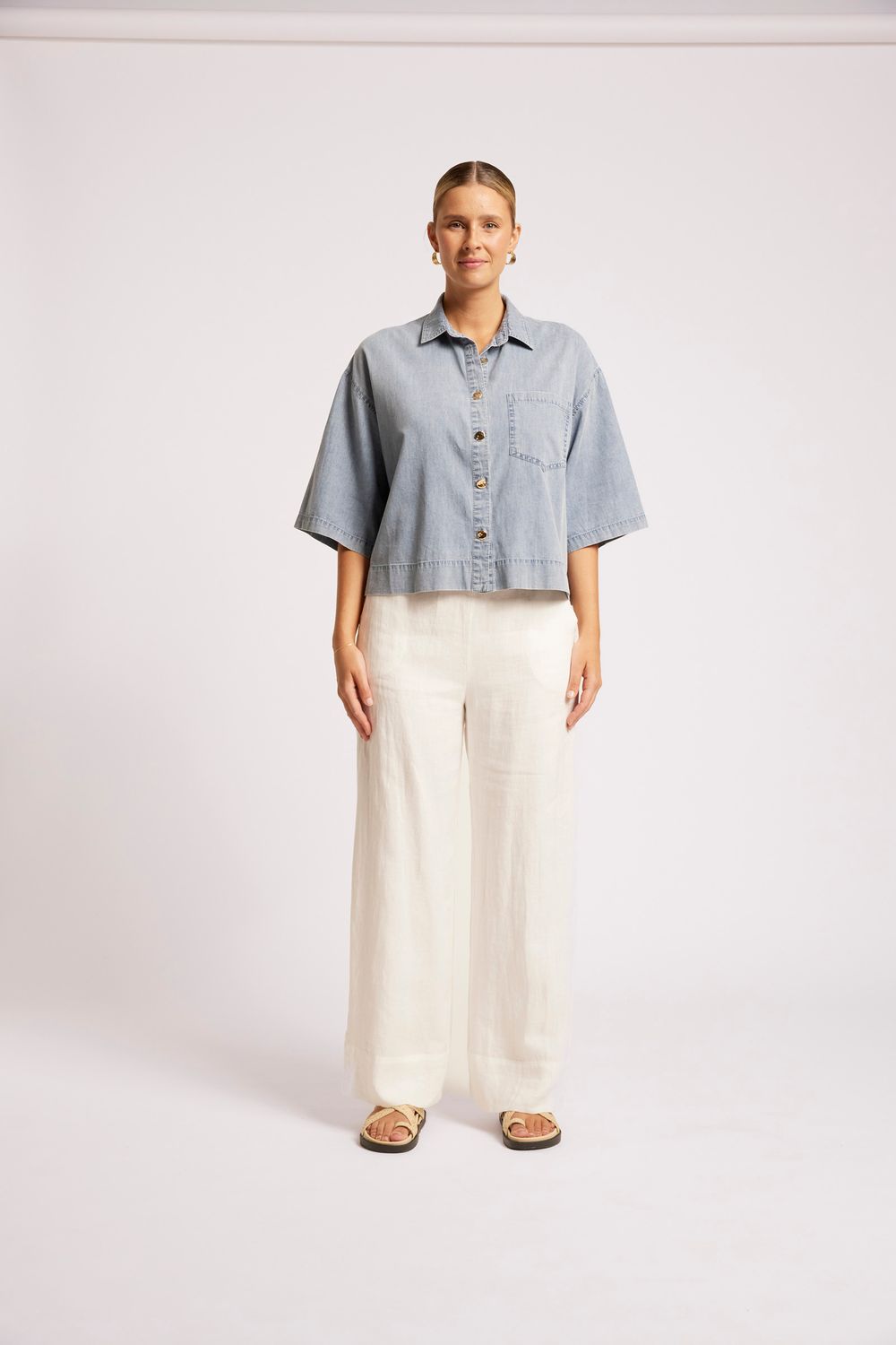 ROAM COLLAR TOP - DENIM