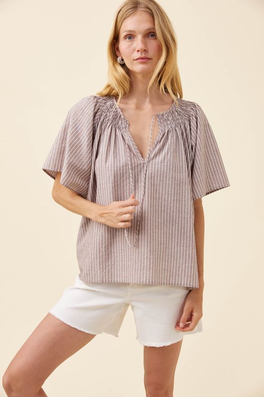LYNDELL SHIRRED TOP - TAUPE
