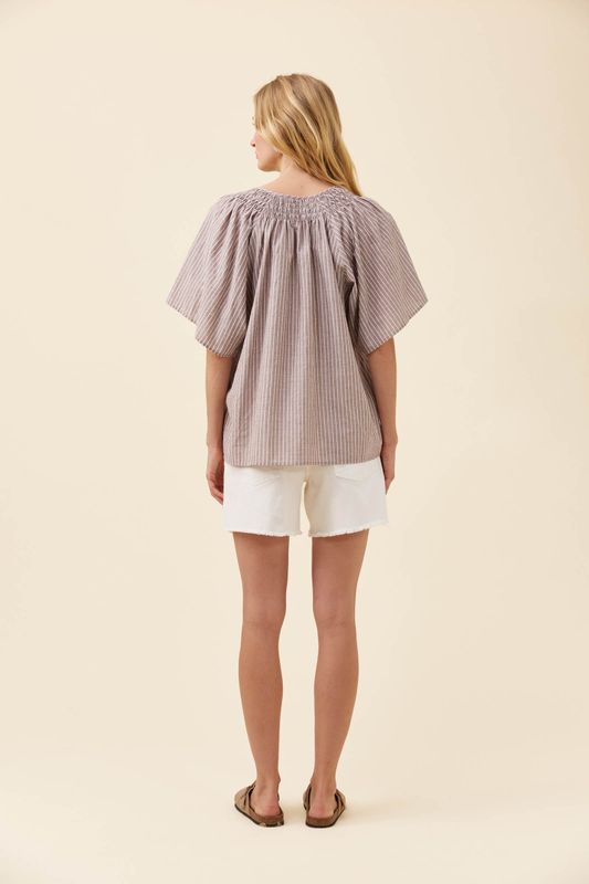 LYNDELL SHIRRED TOP - TAUPE
