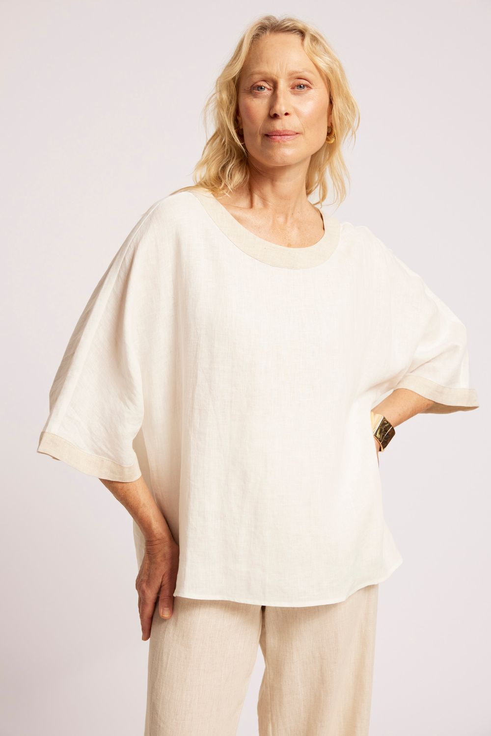 MARIS RELAXED TOP O/S - WHT/TSK