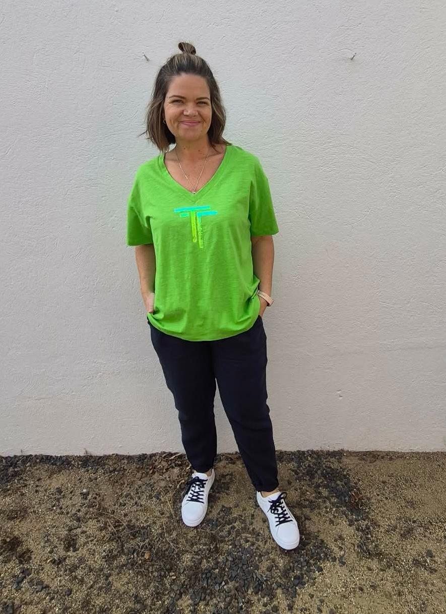 O/S TT PARTY FLURO GREEN TEE