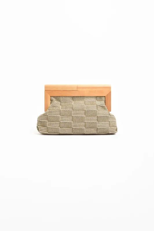 CHECK WEAVE CLUTCH KHAKI - ADORNE