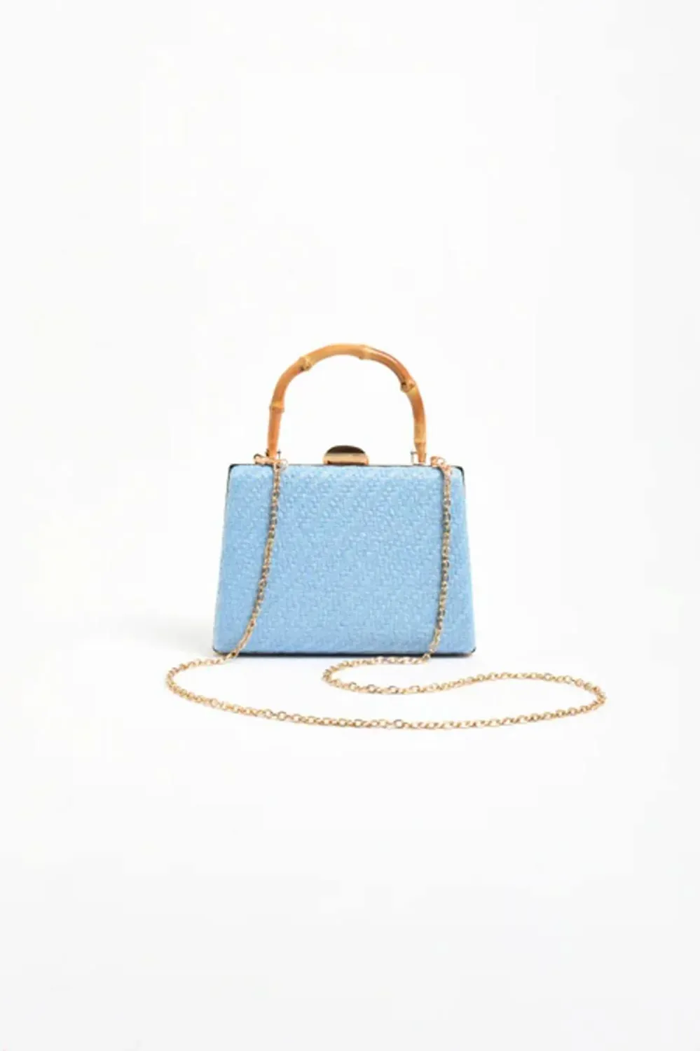 BAMBOO HANDLE WEAVE BAG BLUE - ADORNE