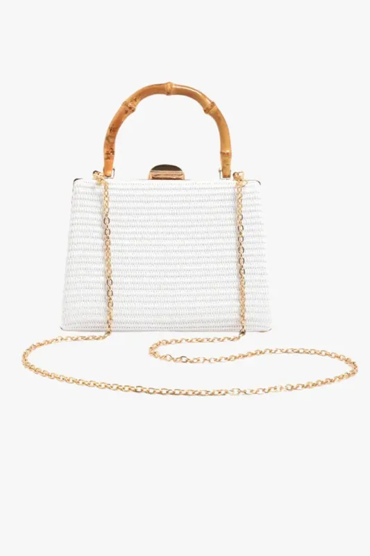 BAMBOO HANDLE BAG WHITE - ADORNE