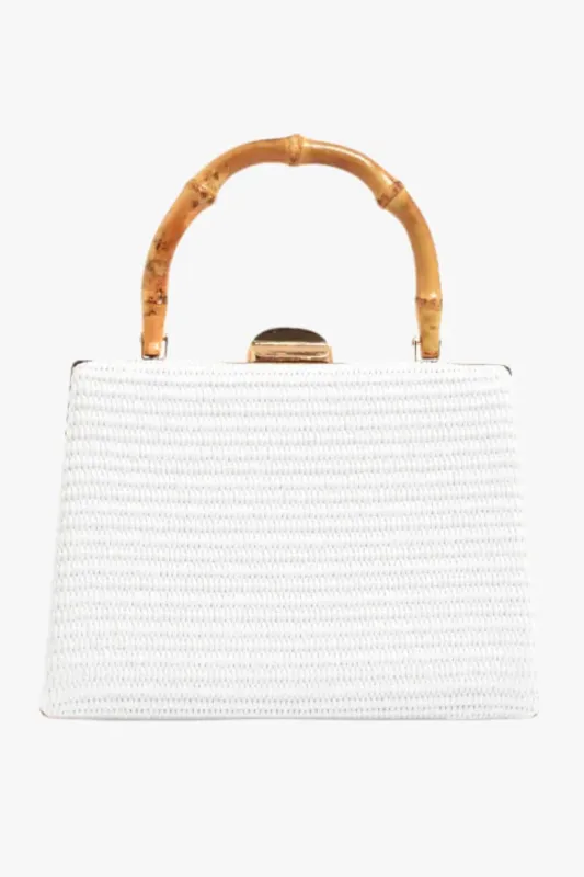 BAMBOO HANDLE BAG WHITE - ADORNE