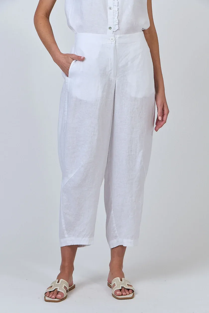 TIFFANY LINEN WHITE PANT CROPPED