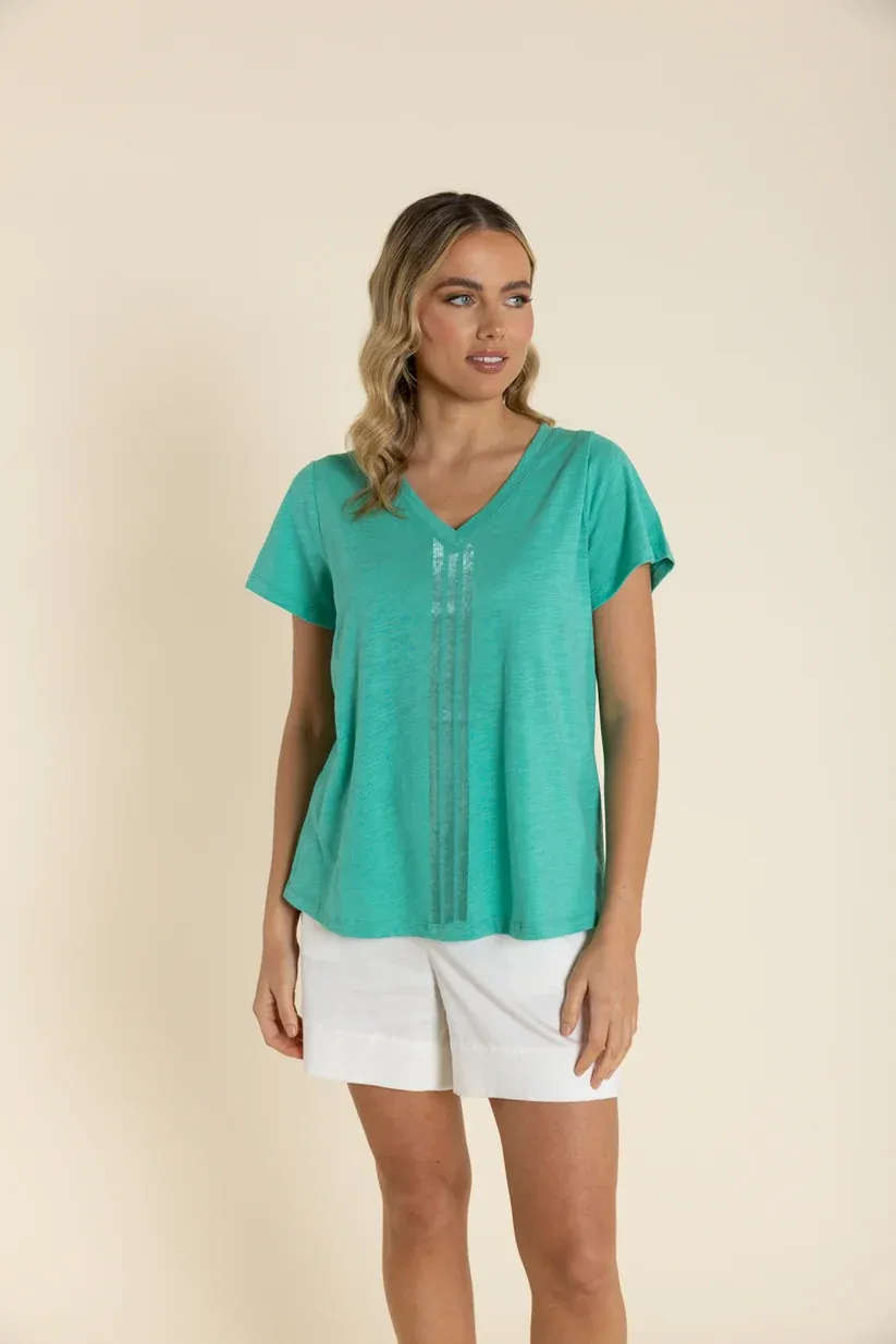 STRIPE SEQUIN TSHIRT SEAFOAM
