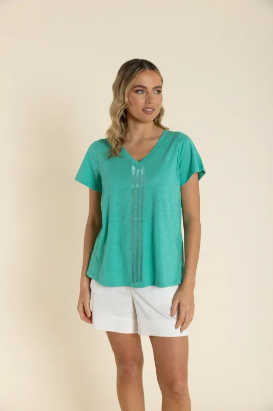 STRIPE SEQUIN TSHIRT SEAFOAM