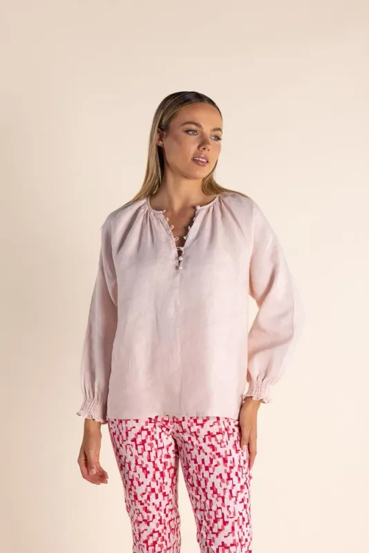 LINEN BUTTON FRONT TOP ICE PINK