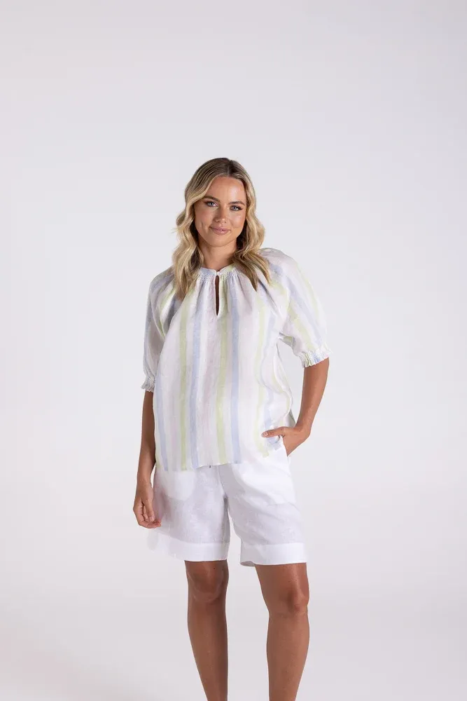 LINEN KEYHOLE TOP MULTI STRIPE