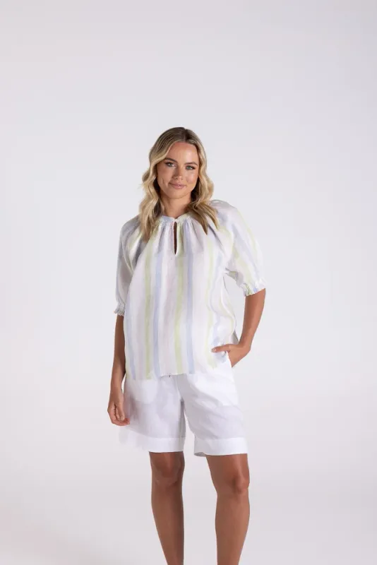 LINEN KEYHOLE TOP MULTI STRIPE