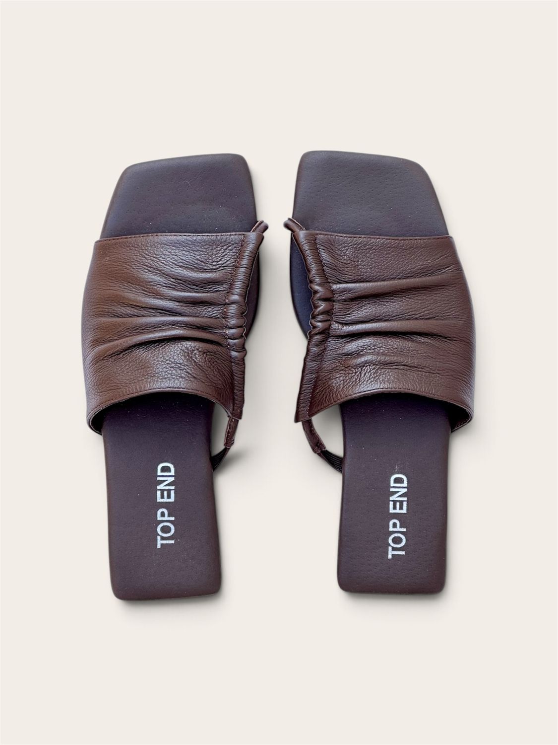 TOP END ELLESA - WOMEN'S LEATHER SLIDES - CHOCOLATE BROWN
