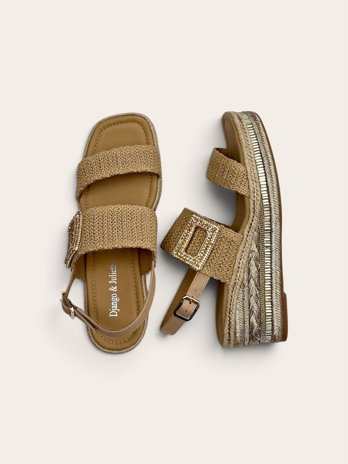 DJANGO &amp; JULIETTE VALDREE - NATURAL RAFFIA SPARKLE - WOMEN'S WEDGE SANDAL
