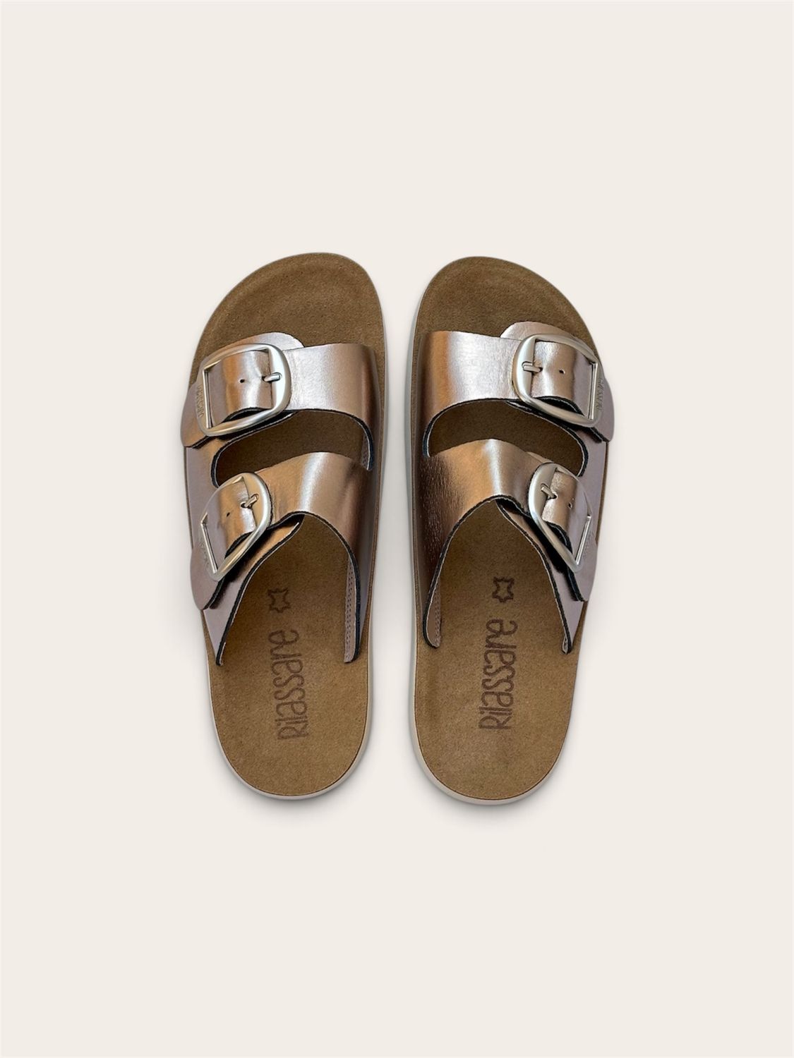 RILASSARE TRIPPIE WOMEN'S LEATHER SLIDE - PLATINO METALLIC GOLD