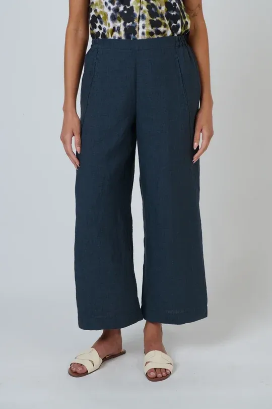 NATURALS GABBY WIDE LEG LINEN PANT - GUNSMOKE BLUE/GREY