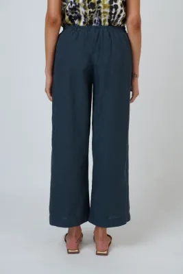 NATURALS GABBY WIDE LEG LINEN PANT - GUNSMOKE BLUE/GREY