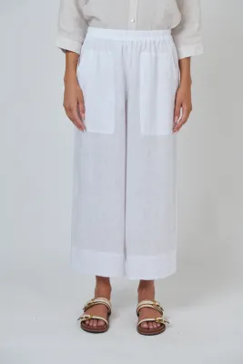 NATURALS HELEN WIDE LEG LINEN PANTS CROPPED - WHITE