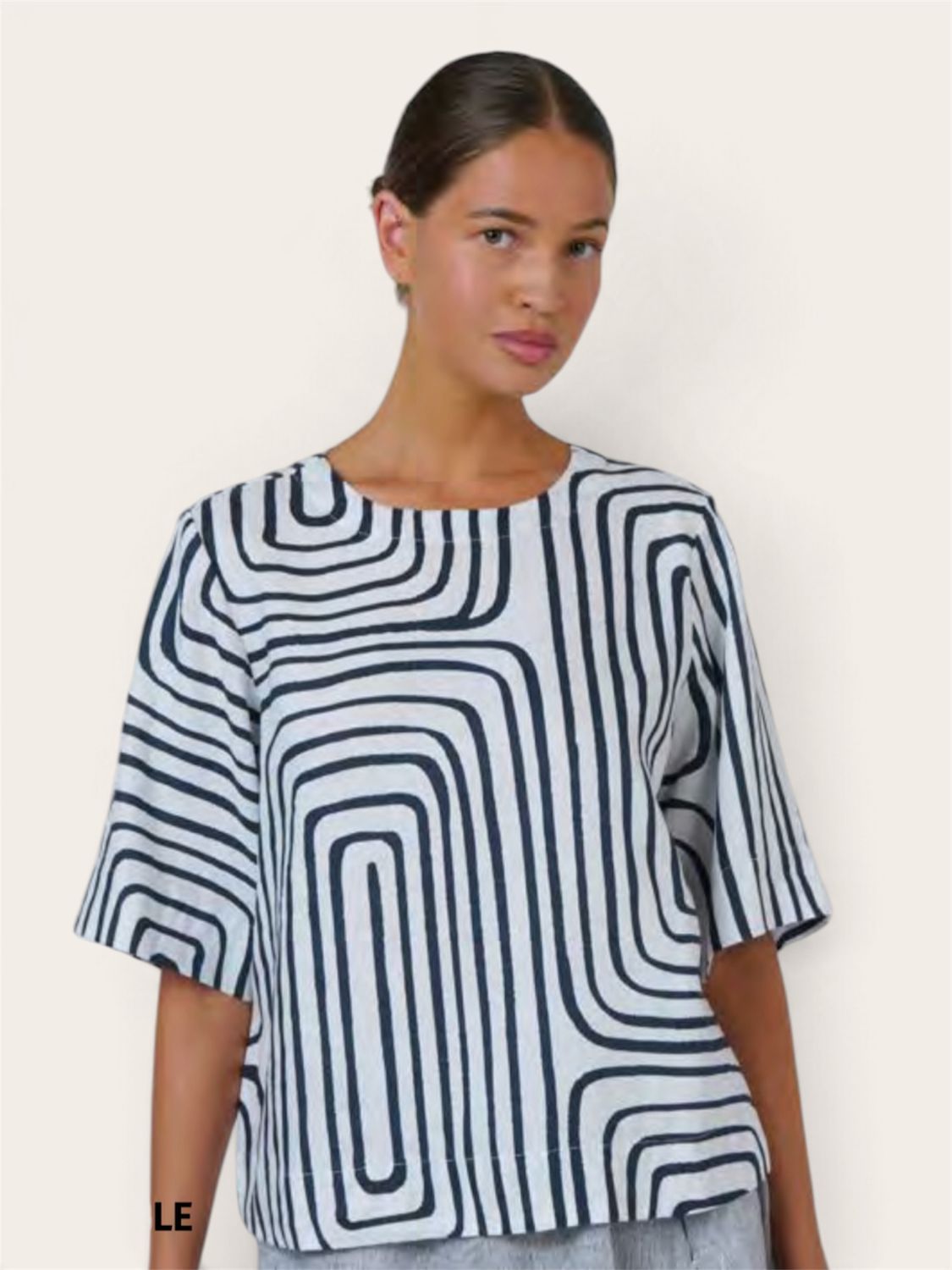 NATURALS CARA - WOMEN'S LINEN SHIRT - MAZE NAVY/WHITE