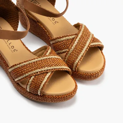 PITILLOS - CUERO TAN RAFFIA - WOMEN'S WEDGE SANDAL