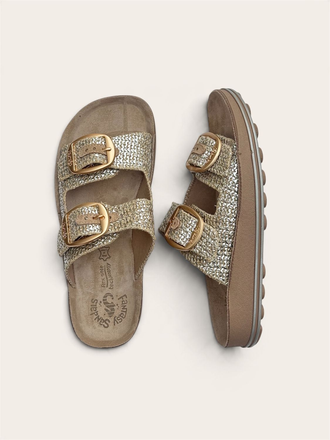 FANTASY SANDALS - WOMEN'S LEATHER SLIDES - SILVER CEILON