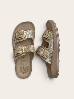 FANTASY SANDALS - WOMEN'S LEATHER SLIDES - SILVER CEILON