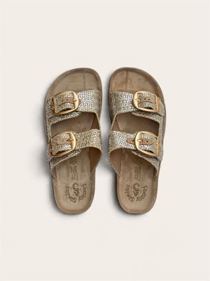 FANTASY SANDALS - WOMEN'S LEATHER SLIDES - SILVER CEILON