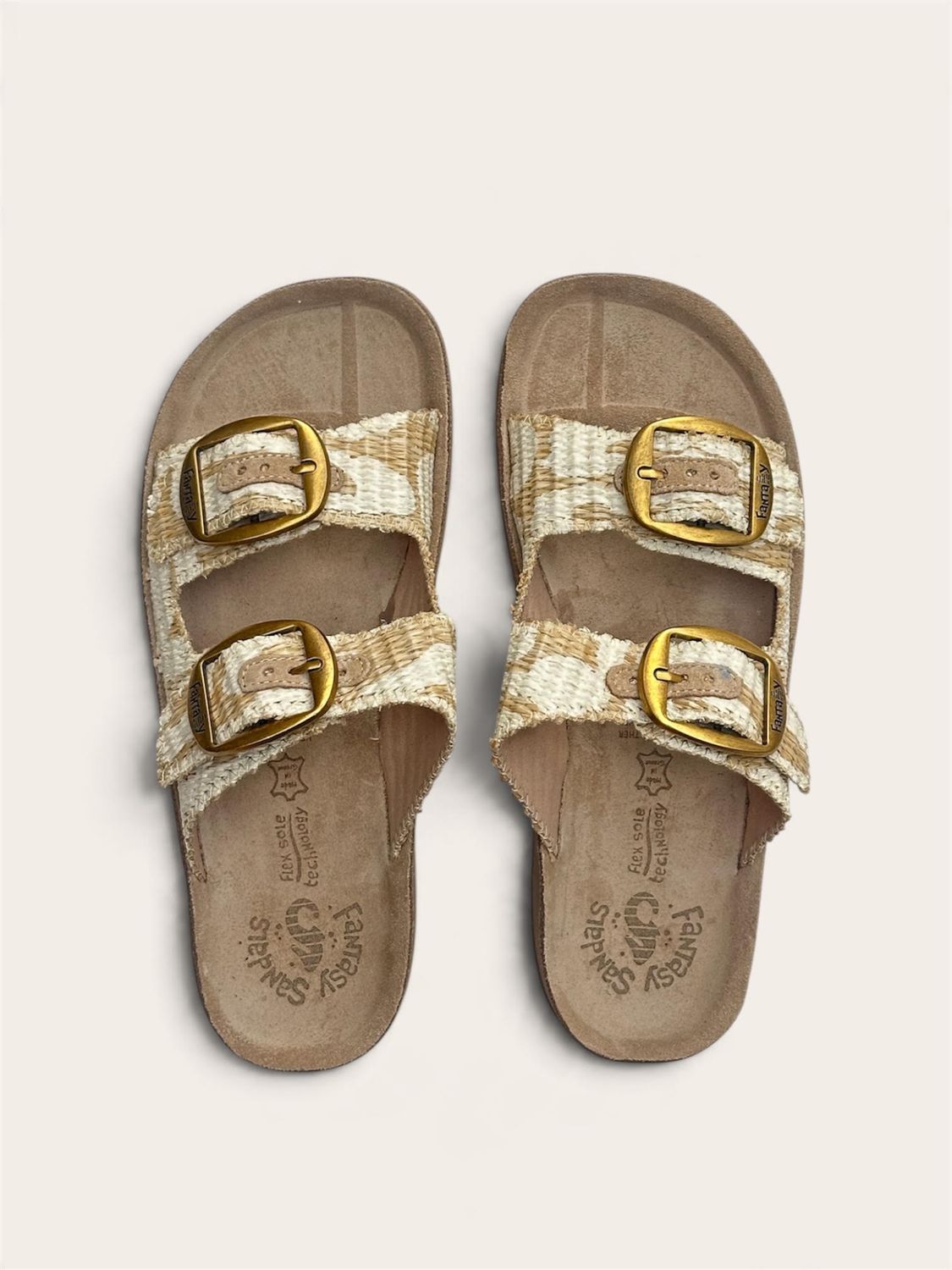 FANTASY SANDALS - WOMEN'S LEATHER SLIDES - WHITE AFRICANA