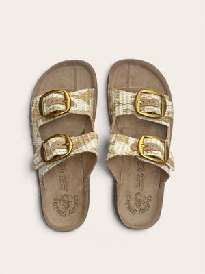 FANTASY SANDALS - WOMEN'S LEATHER SLIDES - WHITE AFRICANA
