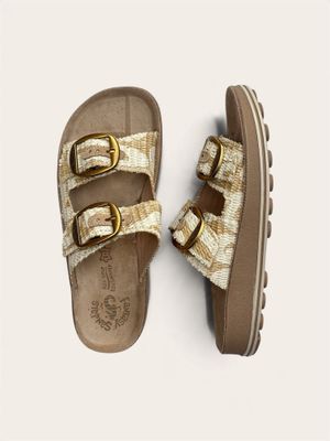 FANTASY SANDALS - WOMEN'S LEATHER SLIDES - WHITE AFRICANA