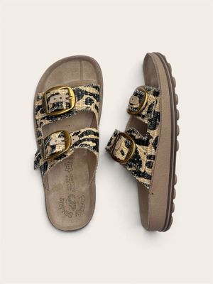 FANTASY SANDALS - WOMEN'S LEATHER SLIDES - BROWN AFRICANA