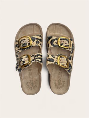 FANTASY SANDALS - WOMEN'S LEATHER SLIDES - BROWN AFRICANA