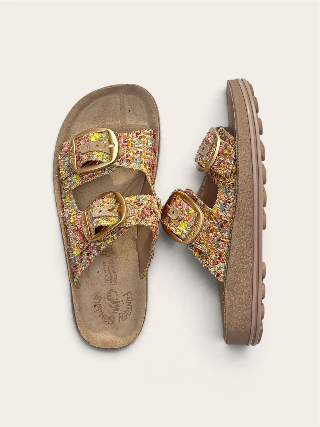 FANTASY SANDALS - WOMEN'S LEATHER SLIDES - BOHO MULTI