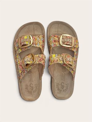 FANTASY SANDALS - WOMEN'S LEATHER SLIDES - BOHO MULTI