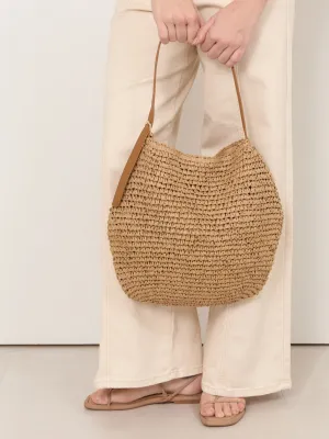 ADORNE LARGE PAPER WEAVE WOMEN'S TOTE - CAMEL