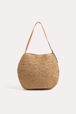 ADORNE LARGE PAPER WEAVE WOMEN'S TOTE - CAMEL