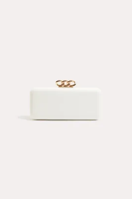 ADORNE CASPER CHAIN STRUCTURED WOMEN'S CLUTCH - WHITE/GOLD