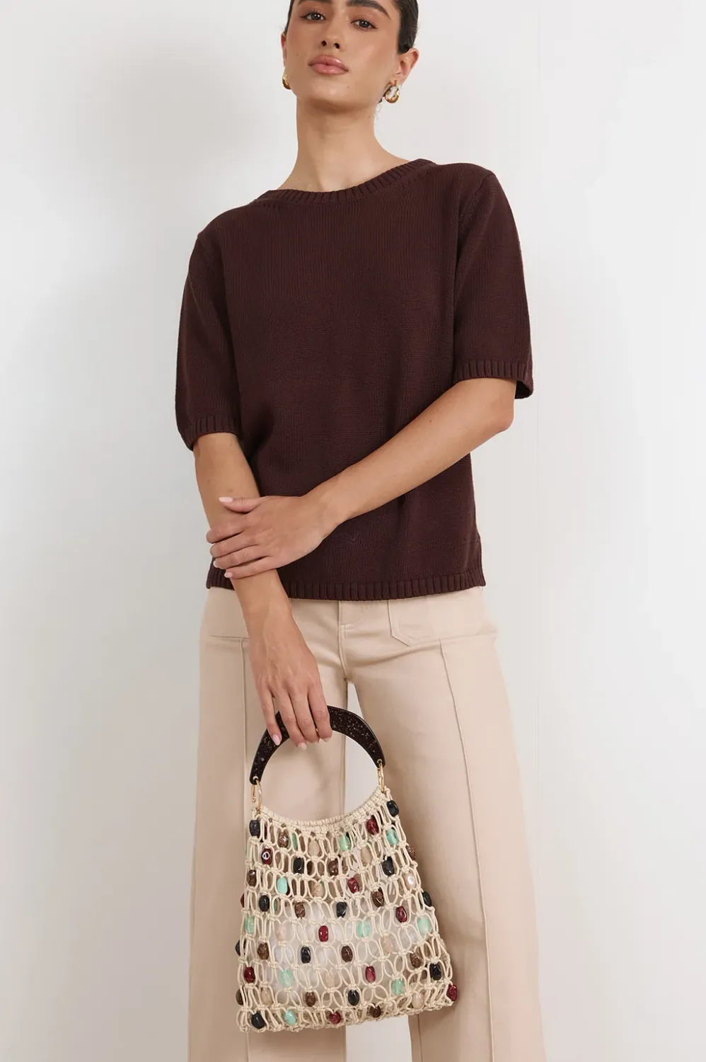 ADORNE SAVANNAH MULTI BEAD CROCHET WOMEN'S EVENT BAG - MULTI/CREAM