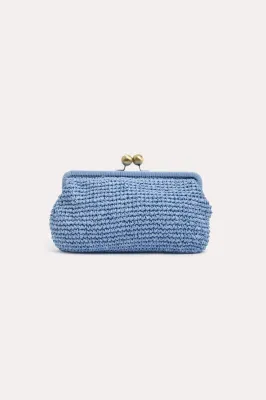 ADORNE CLIP TOP FRAMED WEAVE WOMEN'S CLUTCH - LIGHT BLUE