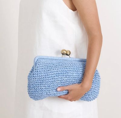 ADORNE CLIP TOP FRAMED WEAVE WOMEN'S CLUTCH - LIGHT BLUE