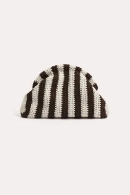 ADORNE STRIPED KNIT EVENT WOMEN'S CLUTCH - CREAM/CHOCOLATE