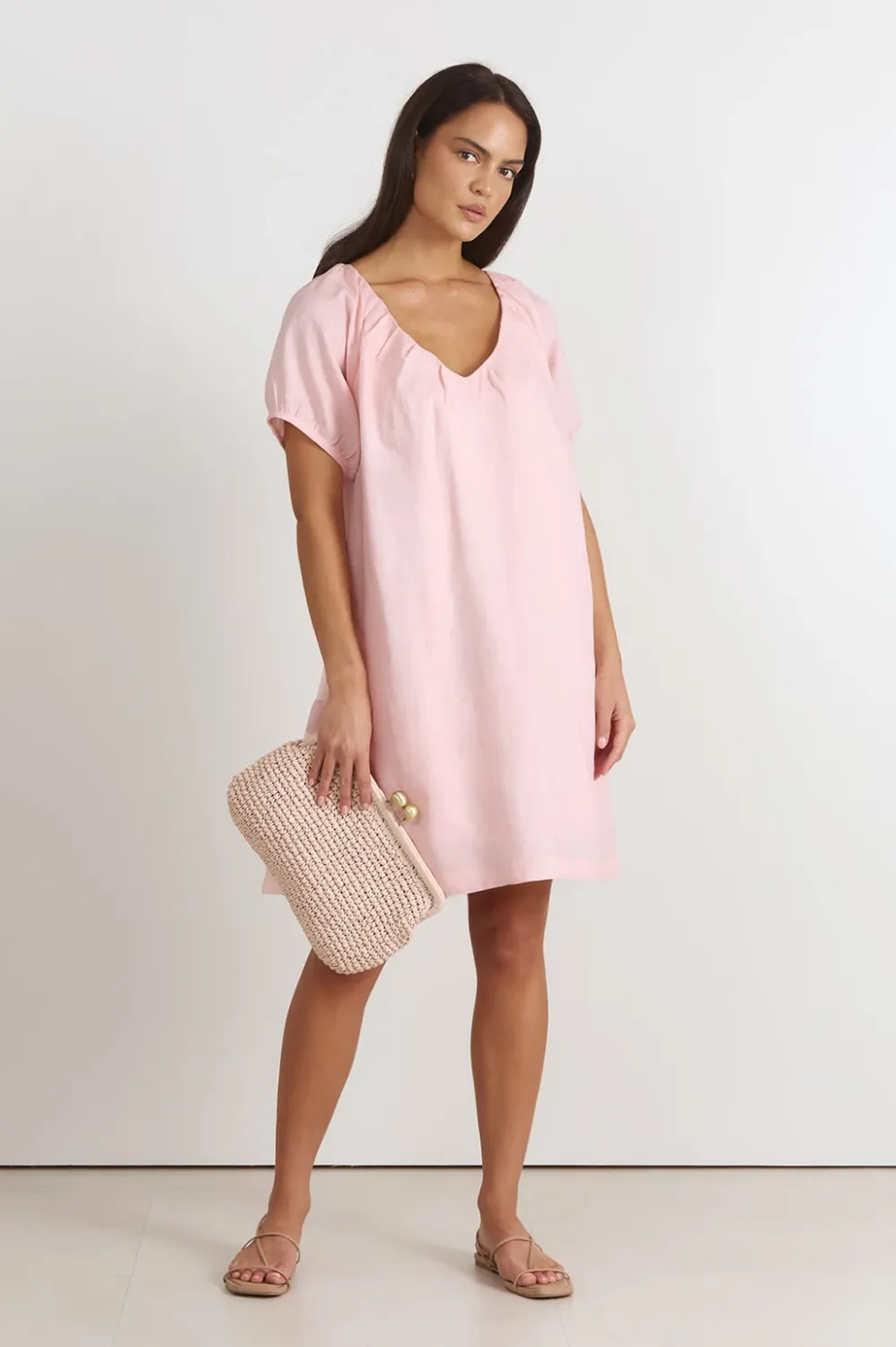 ADORNE CLIP TOP FRAMED WEAVE WOMEN'S CLUTCH - PINK
