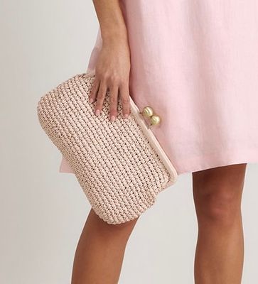 ADORNE CLIP TOP FRAMED WEAVE WOMEN'S CLUTCH - PINK