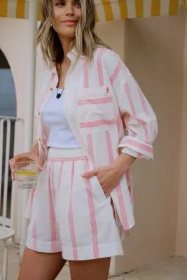 CERES LIFE PETA WOMEN'S OVERSIZED COTTON SHIRT - VARIEGATED RED STRIPE