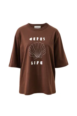 CERES LIFE LUNA WOMEN'S OVERSIZED COTTON TEE - BRUNETTE / MILK SHELL