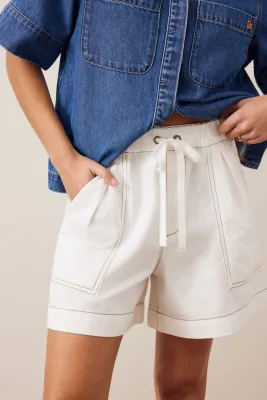 CERES LIFE DARCY RELAXED EVERYDAY COTTON SHORT - ECRU