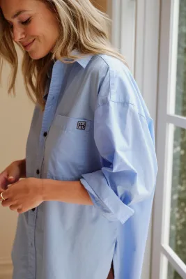 CERES LIFE PETA WOMEN'S OVERSIZED ORGANIC COTTON SHIRT - SKY BLUE