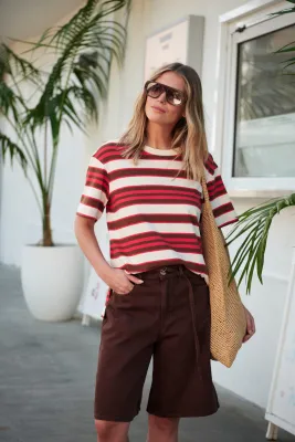 CERES LIFE STEVIE WOMEN'S SLOUCHY TEE - HERITAGE RED / TOFFEE STRIPE