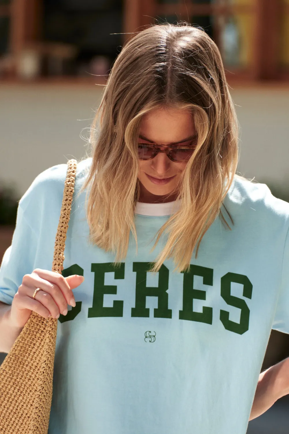 CERES LIFE STEVIE SLOUCHY WOMEN'S TEE - BLUE/BASIL VARSITY